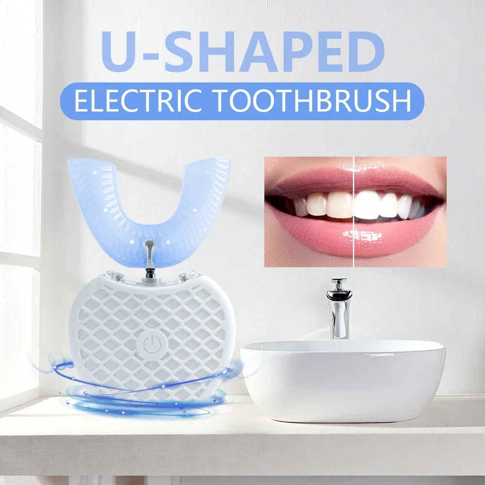 Teeth Whitening With Blue Light - Ultrasonic Electric Toothbrush Adult, Automatic U-Shape