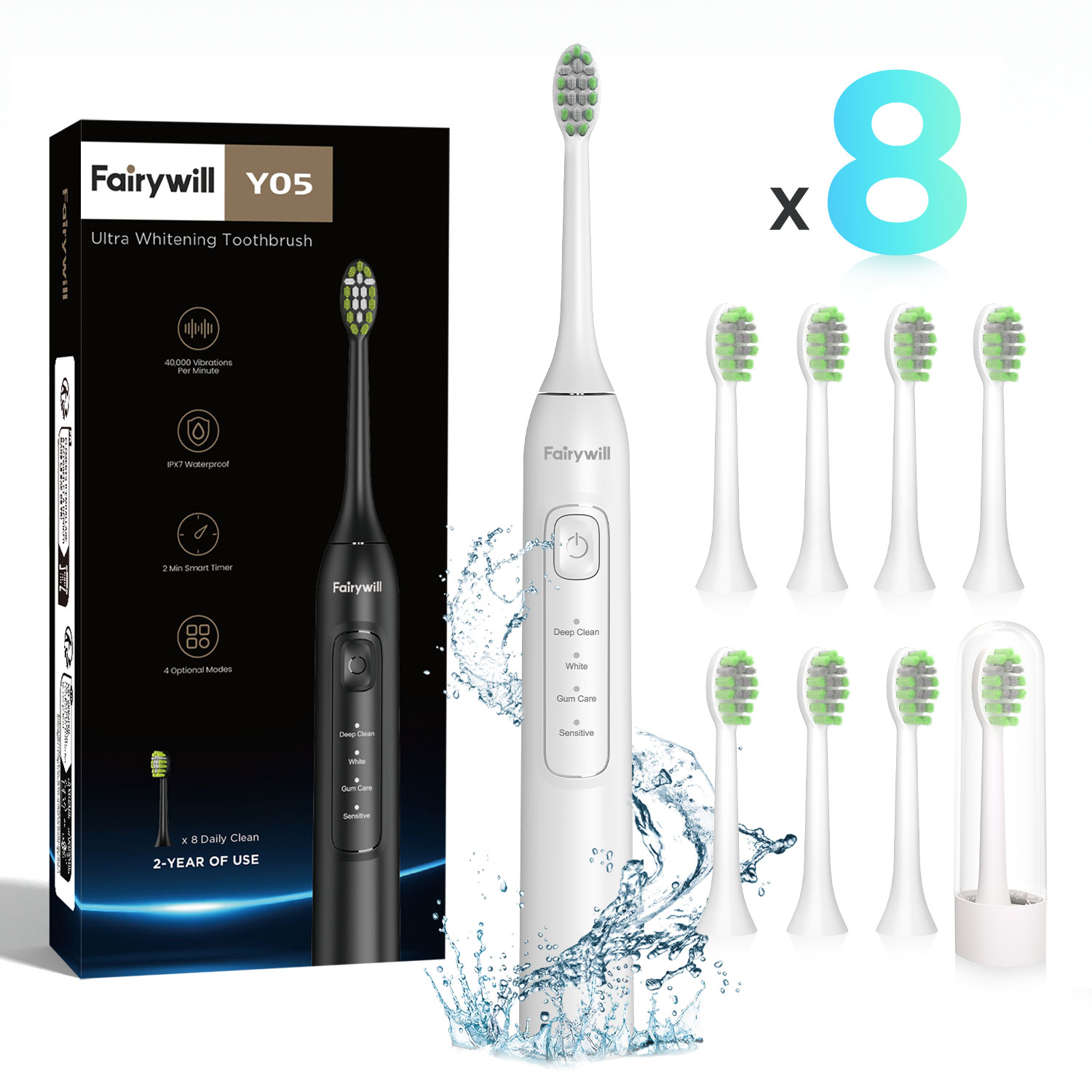 Electric Toothbrush Sonic - Fairywill Ultrasonic Electric Toothbrush,42000HZ/min Vibrations 8pcs