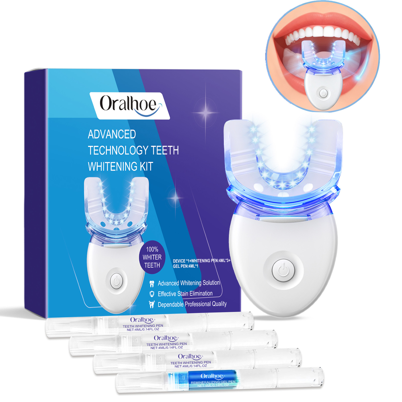 Teeth Whitening Gum - Professional Teeth Whitening LED Light Kit